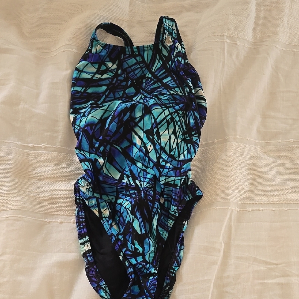 Speedo Blue and Black Racerback One Piece Swimsuit